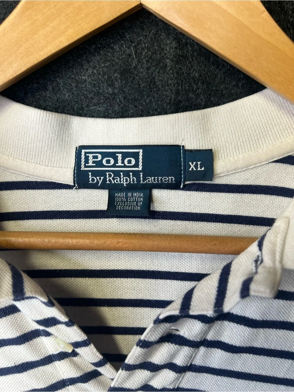 Polo Ralph Lauren Polo Shirt Men’s Size XL White Navy Blue Stripe Pony Logo